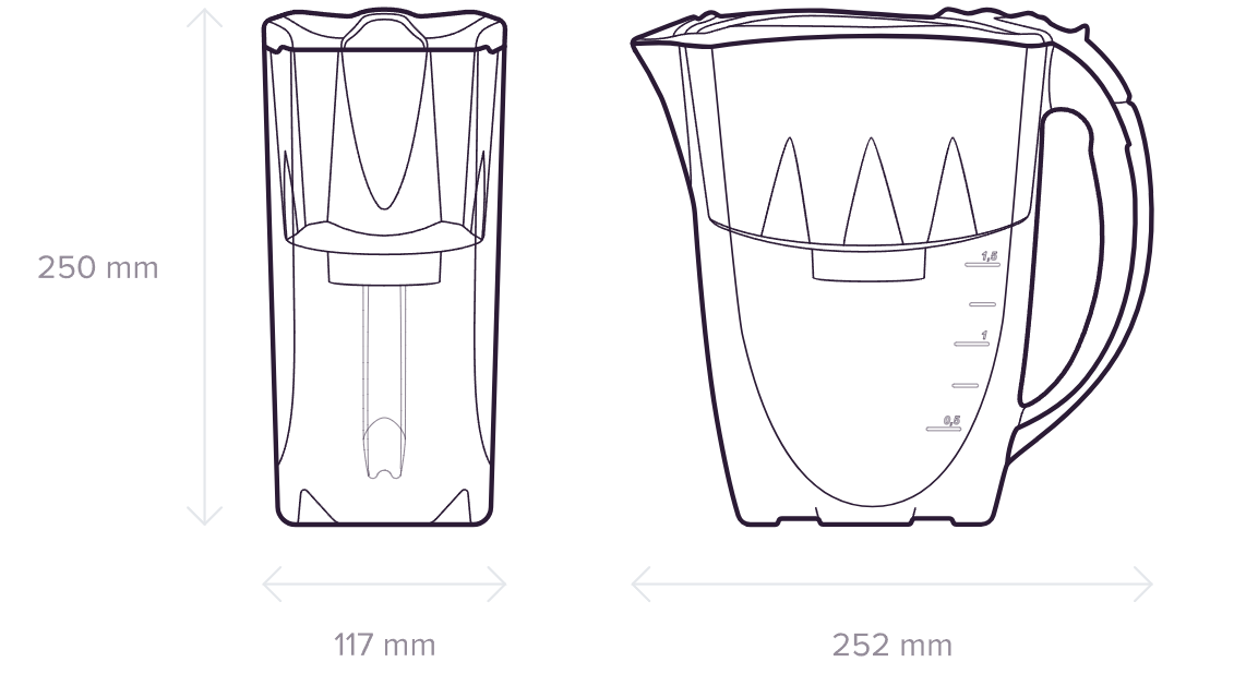 Ideal 2,8 l_rozmery Filtračná kanvica Aquaphor